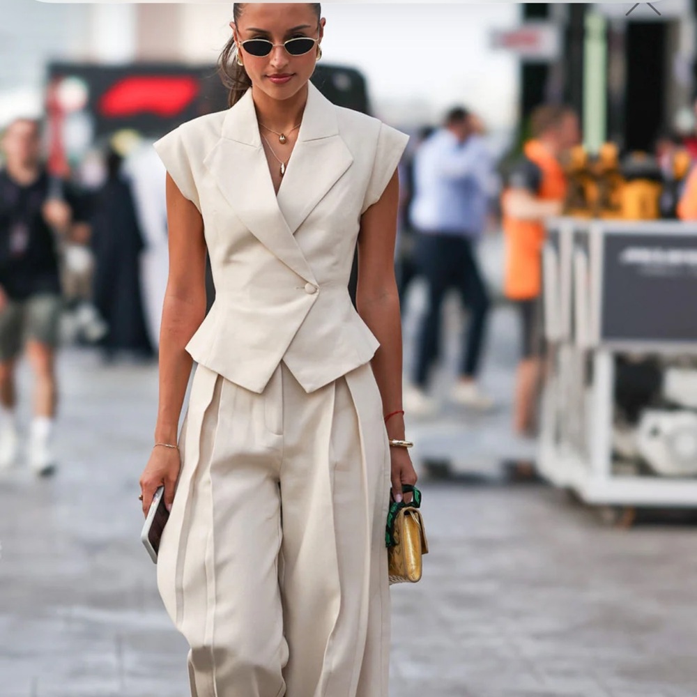 Meshki Andina Blazer Top + Raya Mid Rise Linen Pant Suit